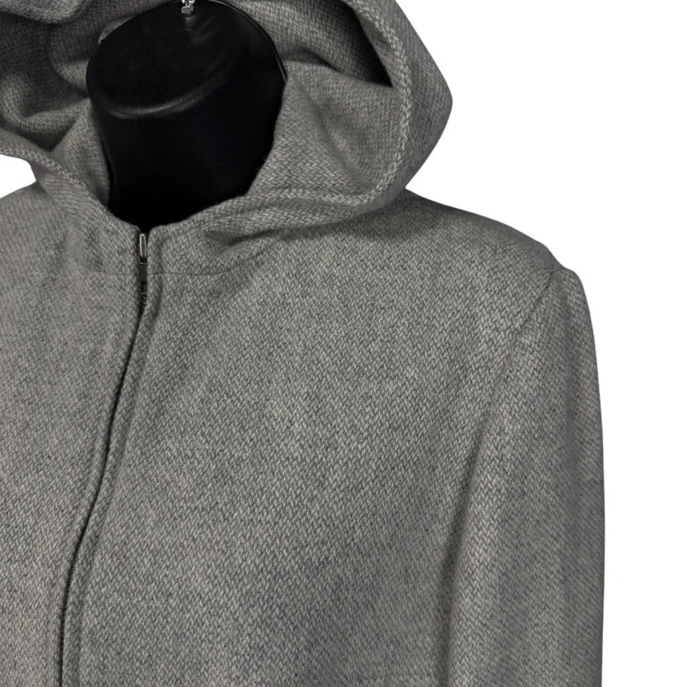 Lauren Ralph Lauren Light Gray Textured Wool Twill Hooded Zip Jacket - Picture 2 of 15